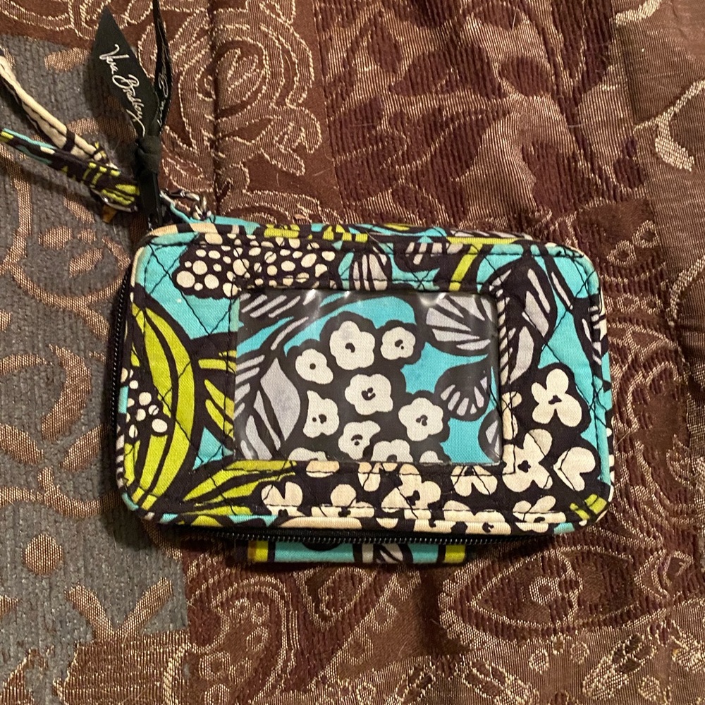 Teal, green, and white, Vera Bradley ID carrier.